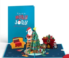 Pop Up 3D Santa Decorating a Christmas Tree 3D Pop Up Card