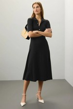 Lauren Ralph Lauren Lillianna Black Label Ribbed Midi Dress Stretch, Size XS