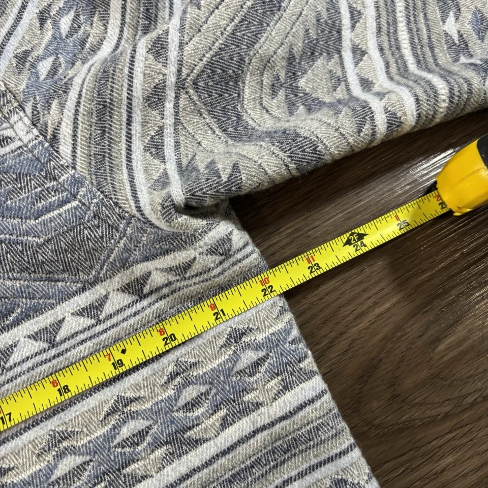 Faherty Pacific Hooded Blue Aztec Cotton Poncho Pullover Hoodie Size Medium - Image 3 of 4
