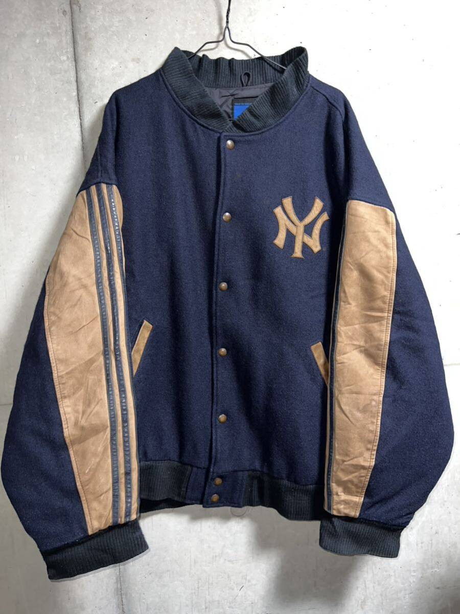 80S 90S Vintage Adidasyork Yankees Suede Leather Varsity Jacket