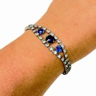 Vintage Estate Silver Tone Sapphire Rhinestone Fold Over Clasp 1960s Bracelet — photo 6