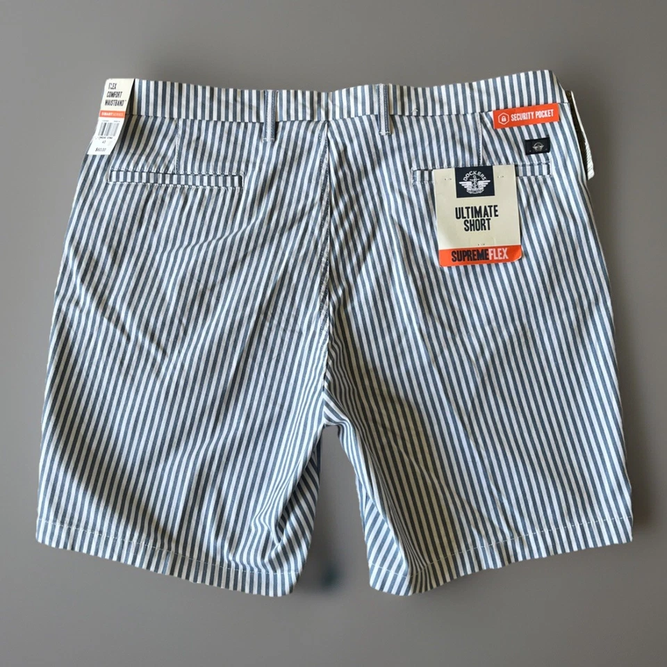 Pantalones Cortos Dockers Para Hombres 40 X 9 Supreme Flex Ultimate Azul/Blanco Rayas Verano Nuevos con Etiquetas Foto 2 de 4