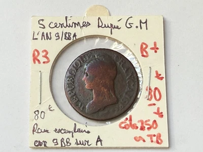 5 centimes Dupré grand module L'AN 9/5 BB/A ! 8,68g - Photo 1/4