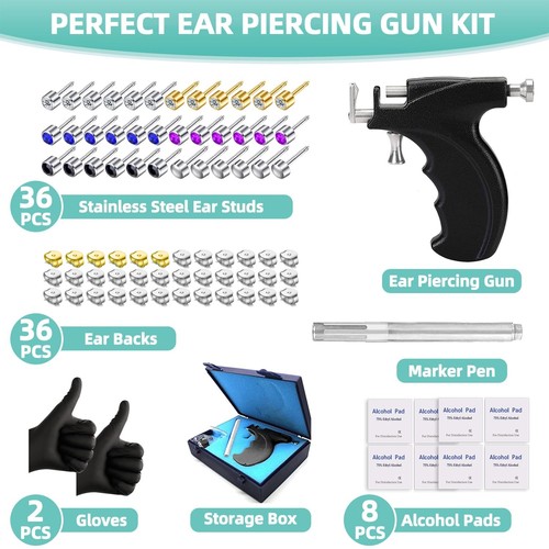 Professional Ear Piercing Gun Kit with 18 Pairs of Diamond Stud Earrings Black - Picture 6 of 8