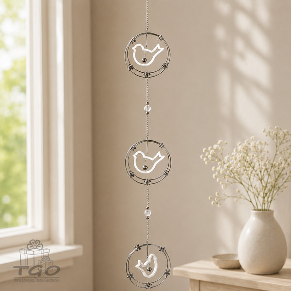 Formano Fensterdeko HäNger Kreis Silber Metall Mit Keramik Vogel -580290V-image