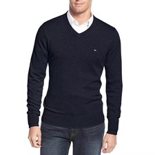NWT Tommy Hilfiger Men's Long Sleeve Cotton V-Neck Pullover Sweater Size L