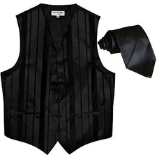 New formal men's tuxedo vest waistcoat  necktie vertical stripes black wedding