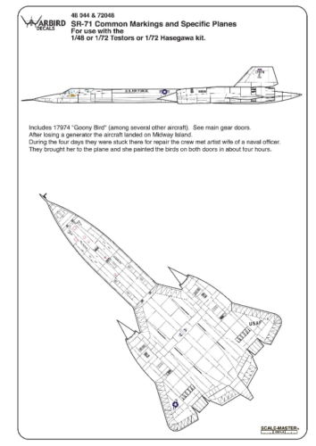 Warbird SR-71 Common Markings/ Stencil/Data Decals 1/48 044 w/ Multi- Options