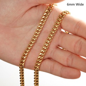 Authentic Men's 18K Gold Plated Stainless Steel Curb Cuban LInk Chain Necklace 16-40inch