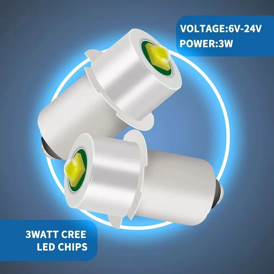 2er Pack LED Taschenlampe Birne mit 18V 12V 19,2V 6-24 Volt und 3W 247LM und PR2 - Bild 2 von 4