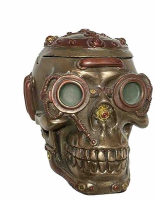 Mad Max Resin Skull Steampunk Trinket Box Figure Gold Tone