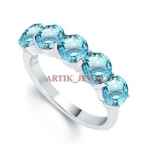 Natural Blue Topaz Gemstone with 925 Sterling Silver Ring for Women's 3676