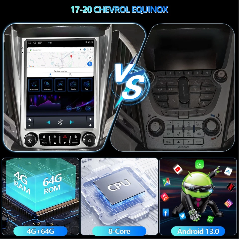 Radio de coche de 9,7" compatible con Chevrolet Equinox 2010-2017 GPS navegador reproductor estéreo Android Foto 4 de 4