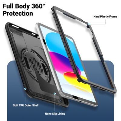 Für Apple iPad 10.9 10. Gen 2022 Stoßfest Hülle 360 Drehbar Ständer Band Cover