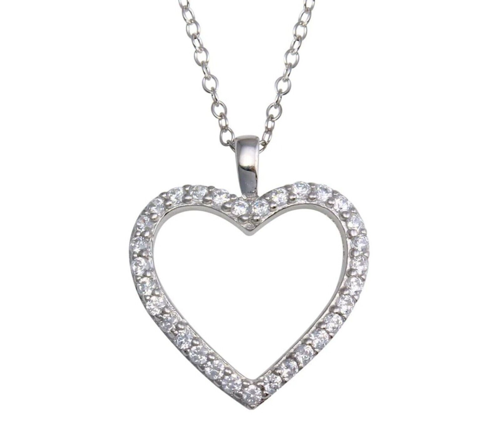 Exquisite Genuine Diamond Heart Pendant Necklace - Solid Sterling Silver/Rhodium