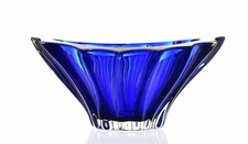 Blue Bowl Vase 8 " Centerpiece Dish Czech Bohemian Crystal Desert Bowl Gift