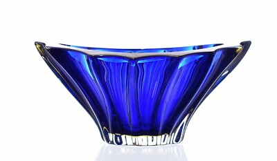 Crystal Glass Bowl Vase 8 '' Centerpiece Dish Blue Color Bohemian Crystal NEW