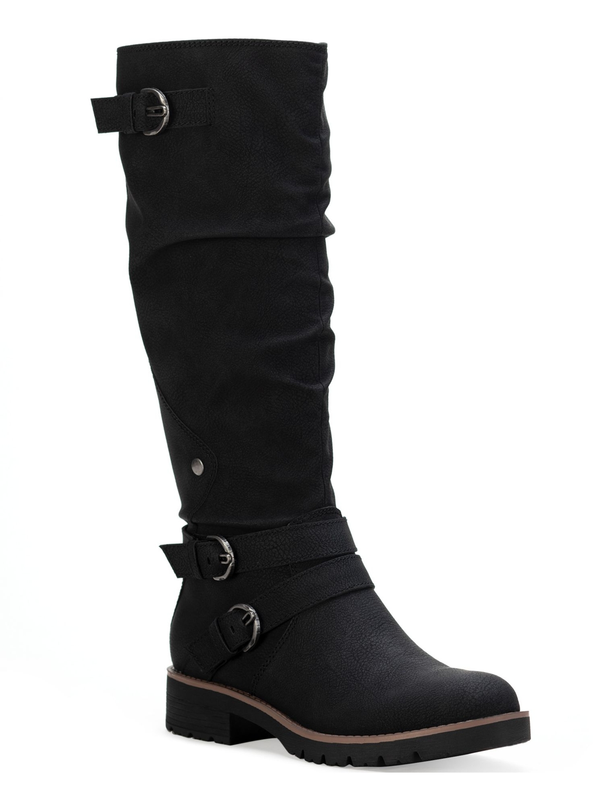 SUN STONE Womens Black Stretch Brinley Round Toe Block Heel Riding Boot 5 M