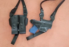 Black Leather Horizontal Shoulder Miami Vice Holster for Glock 43 42 w/ MOS