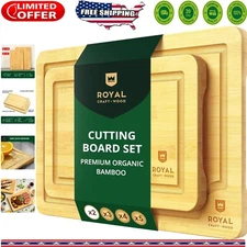 Natural Bamboo Serving Boards: 2-Piece Set with Juice Groove for Easy Chopping