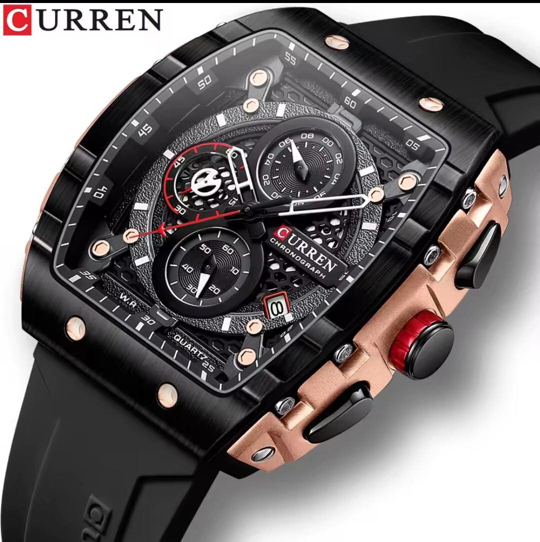 Top Brand Luxury Black Curren Men's Silicone Quartz Fashion Watch