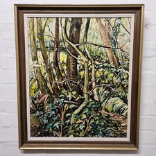 Franklin White Initialed Oil On Board Study Of Trees & Foliage Overgrowth