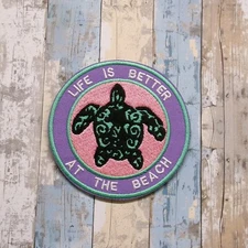 Life Is Better At The Beach Patch Embroidered Iron-on Applique Turtle Ocean Wave