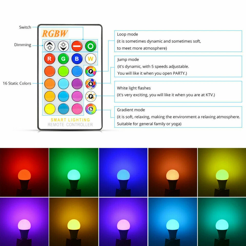 4 X Changing Magic 16 Color Light Bulb RGB LED + Remote Control Dimmable E26 E27 - Image 3 of 4