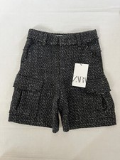 ZARA Girls Black Tweed Cargo Shorts Sz 8Y