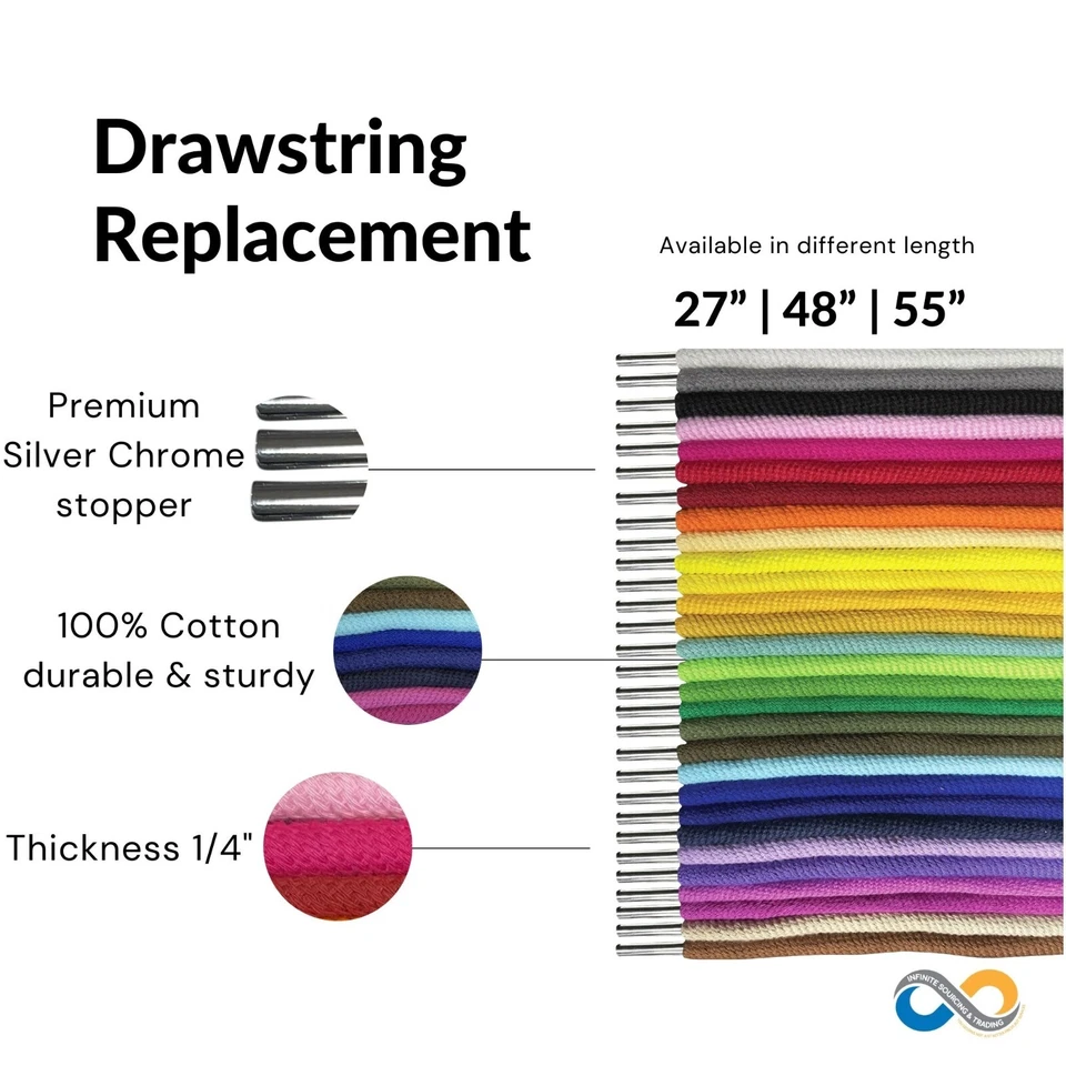 Sudadera con Capucha Cordón Cordón Repuesto, Premium 100% Algodón 1/4" Extremos Metálicos Redondos Foto 3 de 4