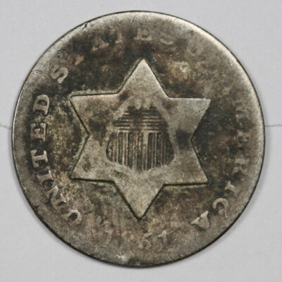 1851-o Three Cent Silver.  Natural Uncleaned.  VG.  184670