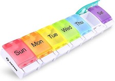 Weekly Pill Organizer Arthritis Friendly, BPA Free Travel 7 Day Pill Box Case