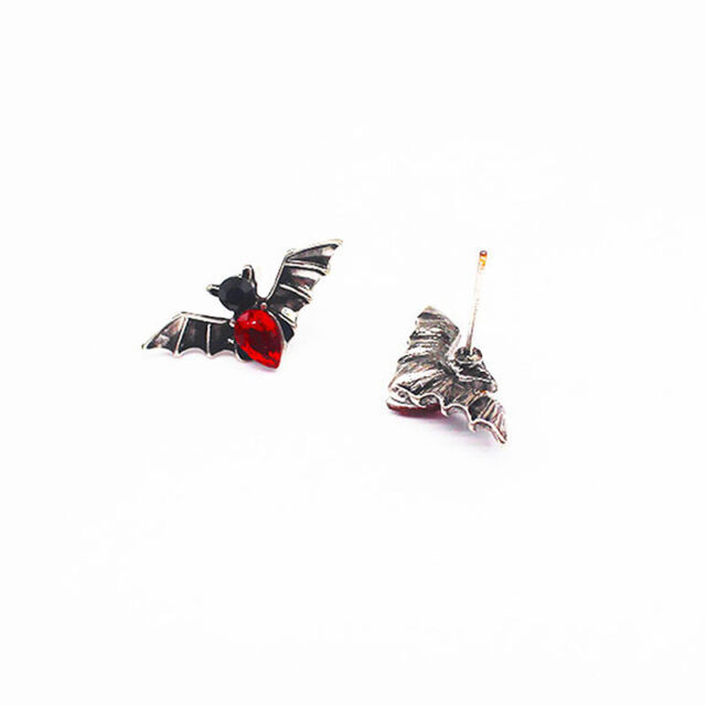 Bat Stud Earrings Punk Red Crystal Gift Ancient Party Jewe*eh