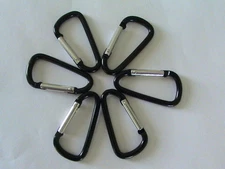 12 D Shape Black Carabiners Camping Spring Clip Hook Keychain Climbing US Seller