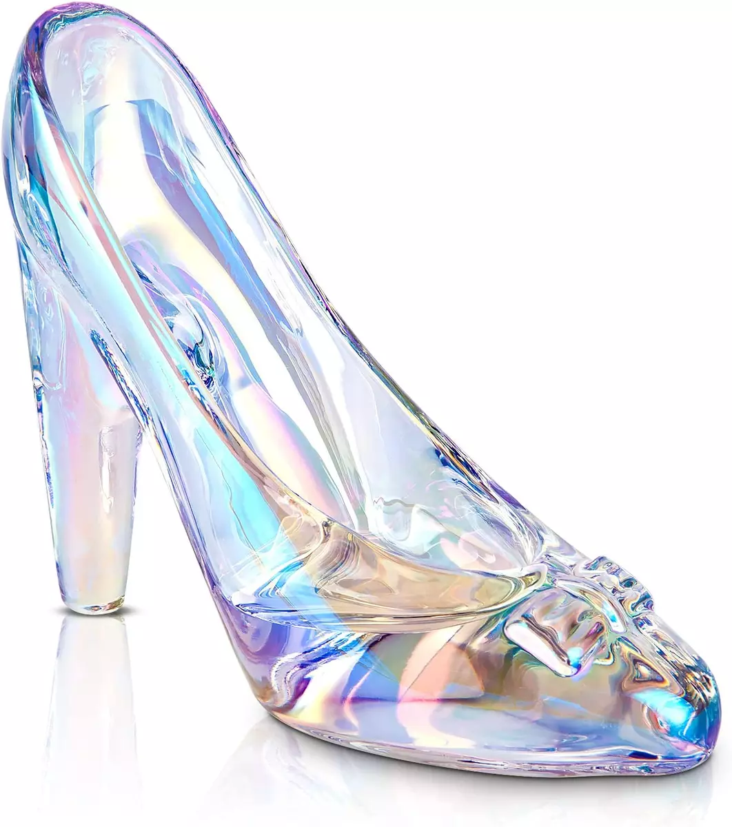 Cinderella's glass shoes in the style of chopines shiny glossy transparent  detailed in fantasy background 4k on Craiyon