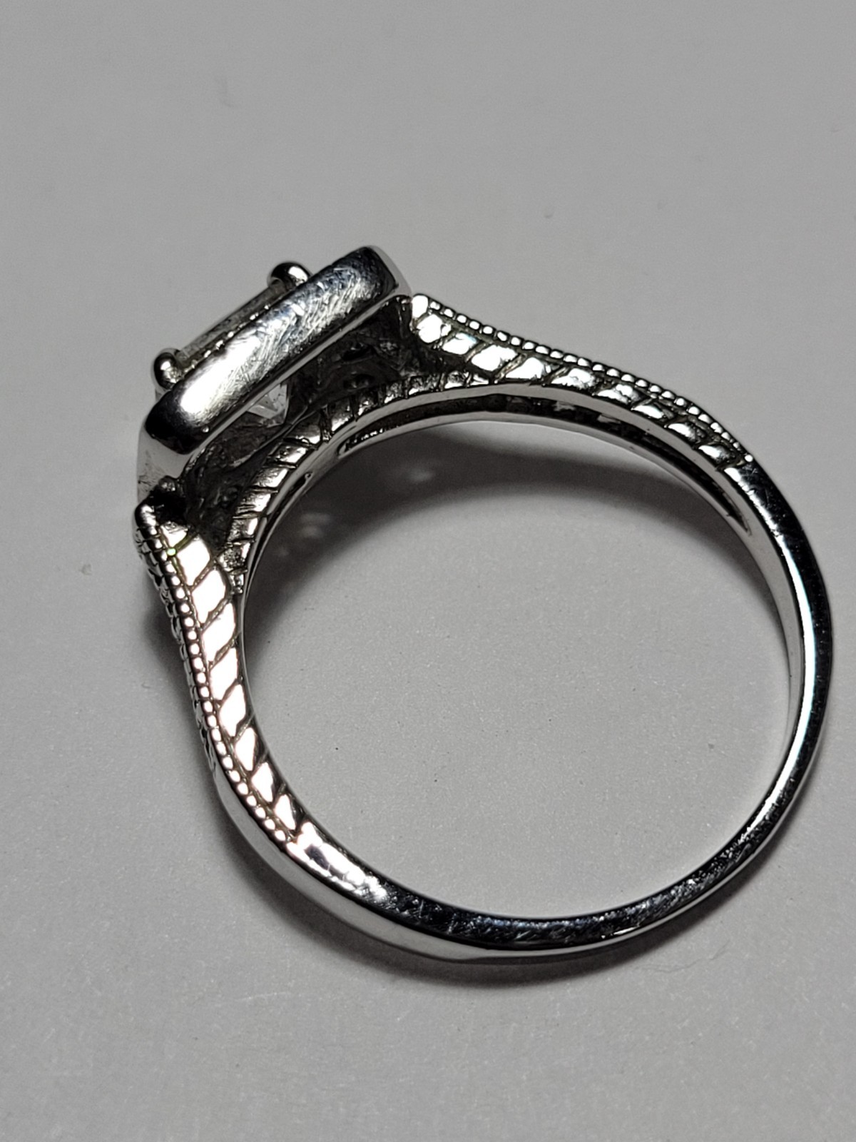 Silvertone Ring Clear Rhinestone Solitaire Halo E… - image 6