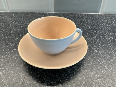 Poole Twintone C100 - Peach Bloom & Mist Blue - 1 x Tasse & Untertasse