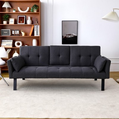 70-inch Multi-functional Cotton and Linen Sofa Bed, Foldable Side Storage