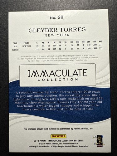 Gleyber Torres Immaculate # 60 Patch 04/25 - Picture 2 of 2