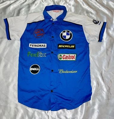 BMW Sauber F1 Team Blue/White Short Sleeve Button Front Shirt Sponsor Patches