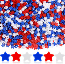 1200pcs Red White and Blue Beads,4th of July Beads Patriotic Star Shaped Beads A