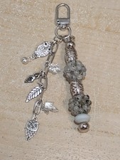 Handmade Bag Charms Keychain Purse Accessories Gray Silver Owls