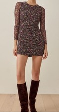 Reformation Tomas Dress Deadstock Floral Sheer Sleeves Ruched Mini Size XS