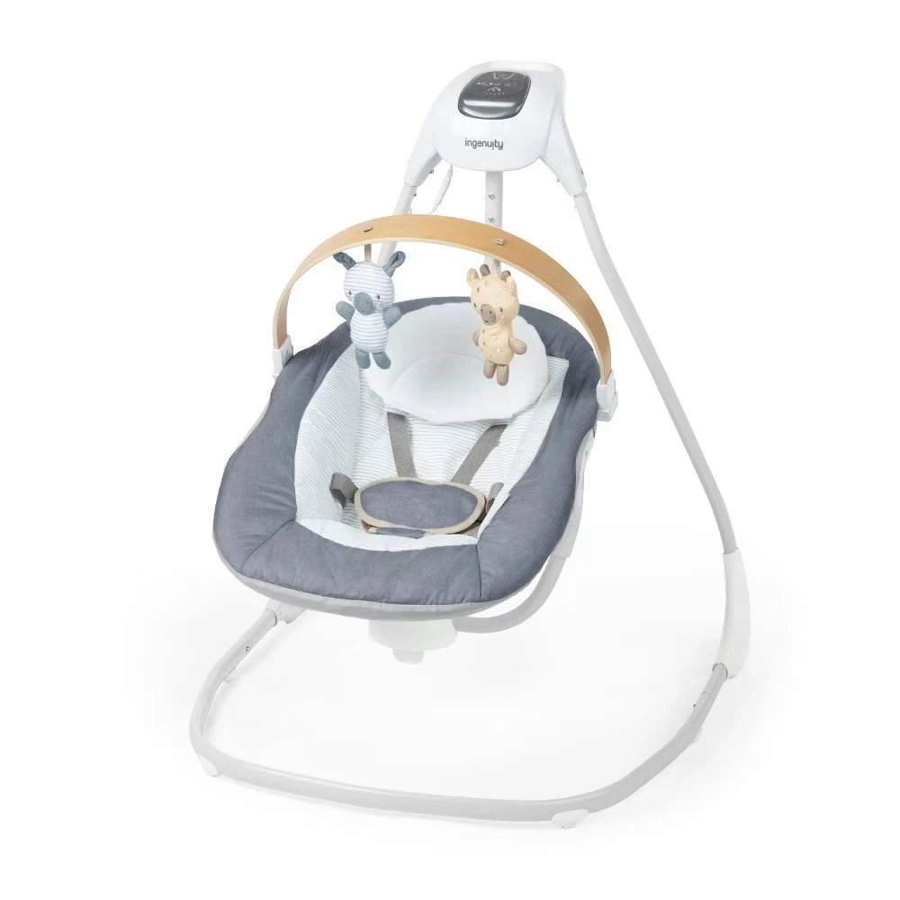 Ingenuity Simple Comfort Compact Swing with Wood Toy Bar - Chambray
Opens in a new window or tab