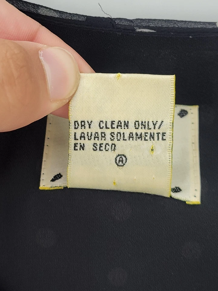 Blusa ICE Top Mujer Grande Negra Lunares Seda Manga Transparente Volantes Cuello en V Foto 4 de 4