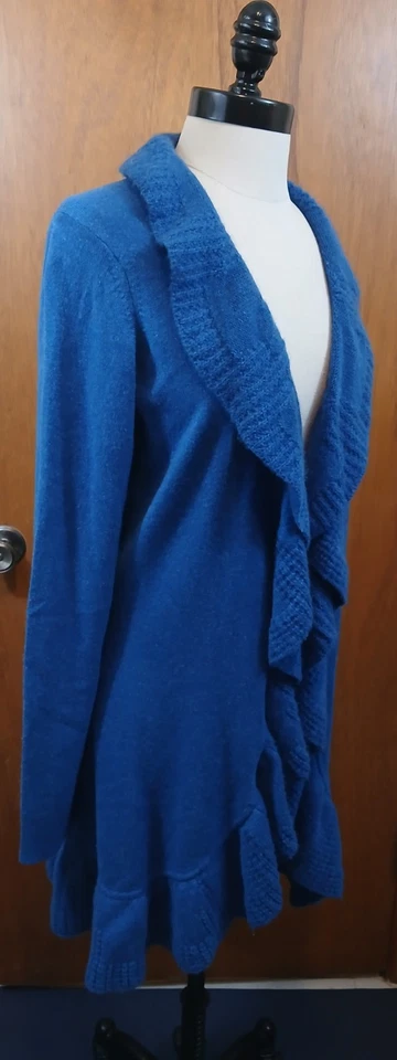Nuevo Cárdigan Kinross Cashmere con Volantes Abiertos - Azul Real - L Foto 2 de 4