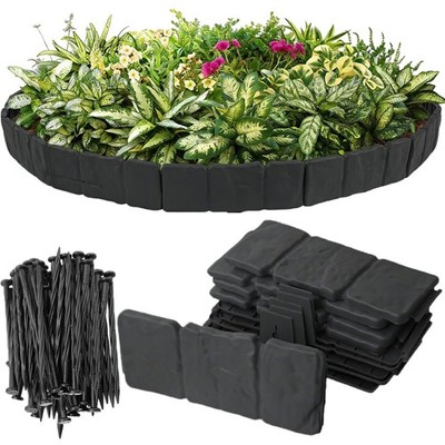 30pcs Faux Stone Landscape Edging, 24FT Garden Border with 20 Anchoring Spikes