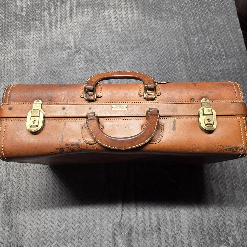 VTG Hartmann Custom Crafted Leather Suitcase Brown Brass Hardware Travel Luggage - Image 2 of 4