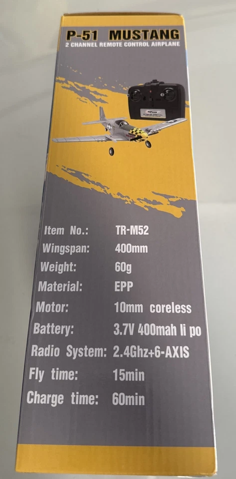Top Race P-51 Mustang 2 Channel 2.4GHz Remote Control RC Airplane TR-M52 Gray - Image 3 of 4