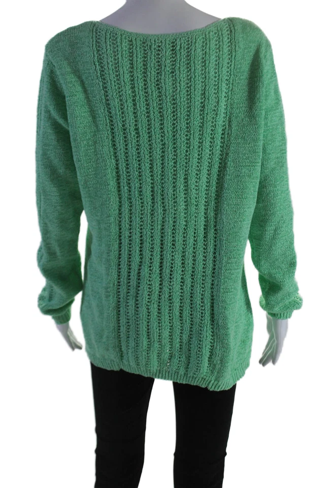Rachel Zoe Womens Cotton Long Sleeve Round Neck Pullover Sweater Green Size XL - Image 3 of 4